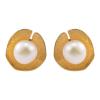 LOKILOKI 925 Sterling Silver Lotus Leaf Pearl Stud Earrings for Women, Handmade 18K Gold Vintage Jewelry view 1