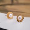 LOKILOKI 925 Sterling Silver Lotus Leaf Pearl Stud Earrings for Women, Handmade 18K Gold Vintage Jewelry view 2