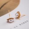 LOKILOKI 925 Sterling Silver Lotus Leaf Pearl Stud Earrings for Women, Handmade 18K Gold Vintage Jewelry view 3