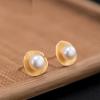 LOKILOKI 925 Sterling Silver Lotus Leaf Pearl Stud Earrings for Women, Handmade 18K Gold Vintage Jewelry view 4
