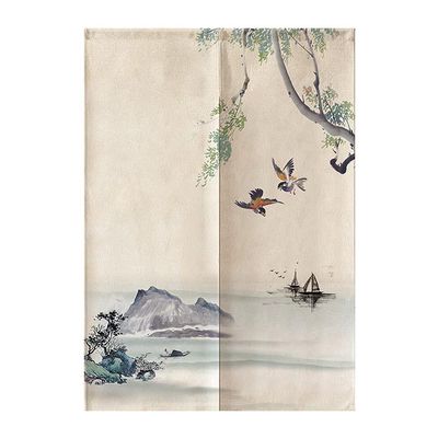 Hiseng Japanese Noren Door Curtain, Cotton-Linen Room Divider, Elster Lake, 80 x 120 cm