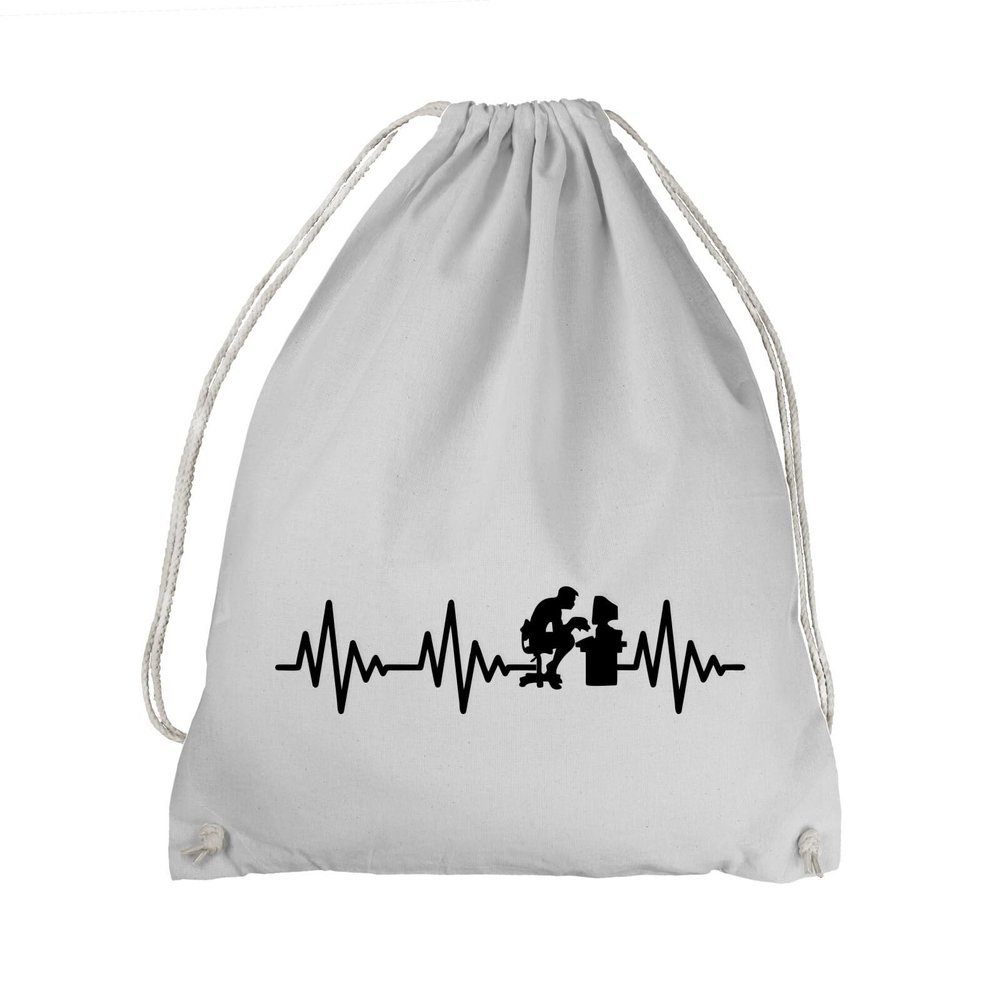 Heartbeat Computer Drawstring Bag – EKG PC Laptop PC Gamer Admin IT Bro White