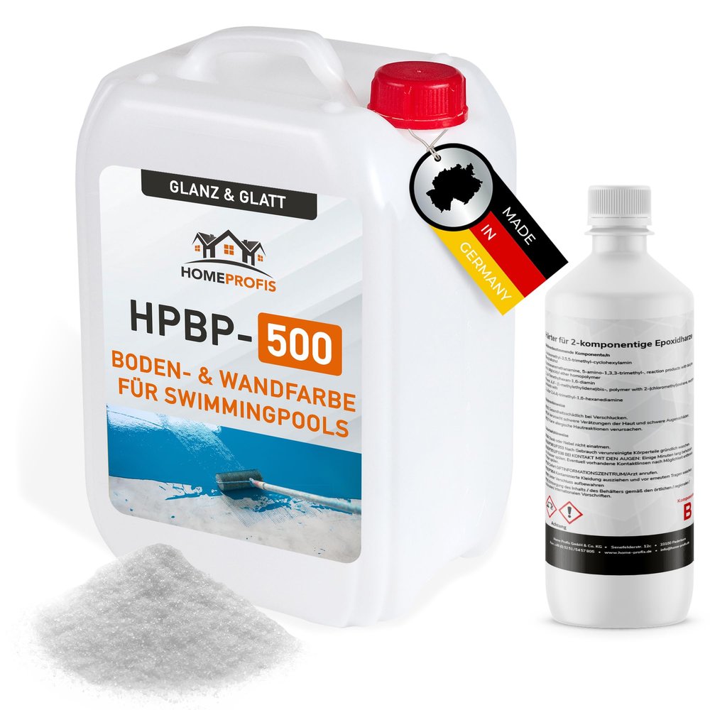 Home Profis Glossy Swimming Pool Paint, Liquid Plastic with Glass Beads (5 m) | Over 30 Colors | Chlorine-Resistant | 2K Epoxy Resin Pool Paint | RAL 5012 Light Blue | HPBP-500