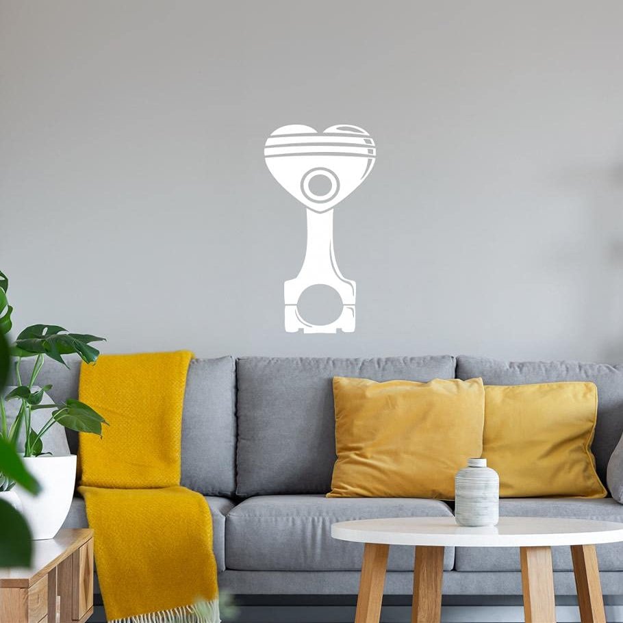 Heart-Shaped Engine Piston Wall Decal, White, 45 x 92 cm