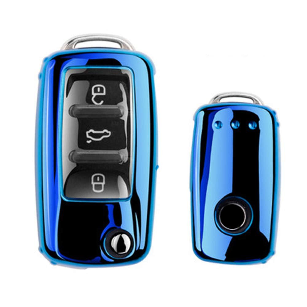 YJADHU Soft TPU Car Key Case, Full Cover for VW Volkswagen Polo Golf Passat Beetle Caddy T5 Up EOS Tiguan, Skoda A5, SEAT Leon Altea, 2