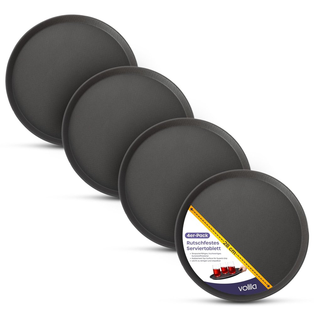 volila Black Round Serving Trays, 28 cm, 4-Pack