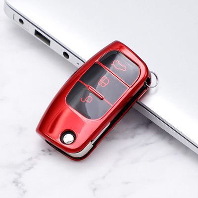 YJADHU Soft TPU Flip Folding Remote Key Case, Red, for Ford