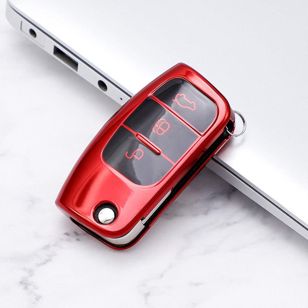 YJADHU Soft TPU Flip Folding Remote Key Case, Red, for Ford