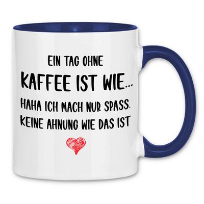 wowshirt Mug “A Day Without Coffee” Saying, Work, Coworker, Boss, Job, Bro, Color: White–Navy