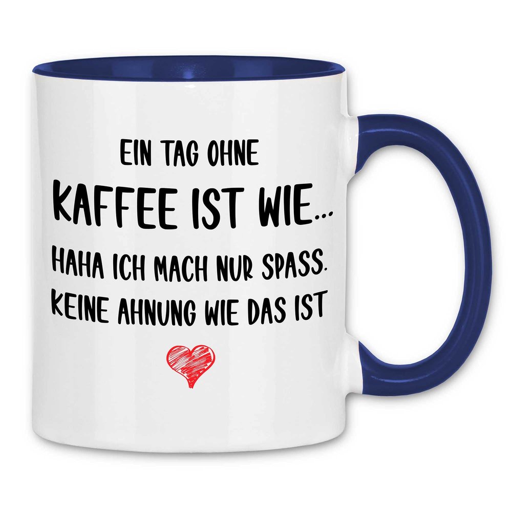 wowshirt Mug “A Day Without Coffee” Saying, Work, Coworker, Boss, Job, Bro, Color: White–Navy