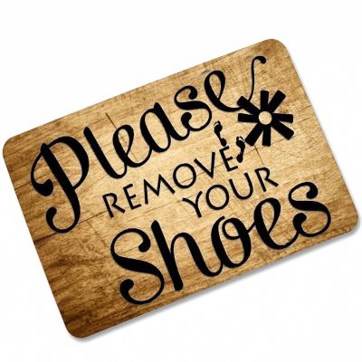 Please Remove Your Shoes Doormat, Wood Board, Indoor/Outdoor Entry Mat, 70 x 120 cm, Brown