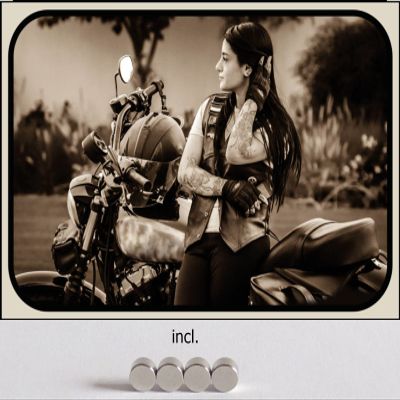 Retro Tin Sign 20 x 30 cm – Biker Girl Tattoo Motorcycle Workshop
