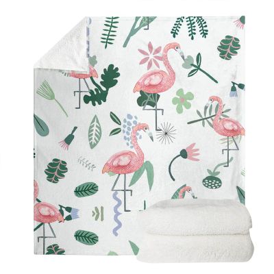 HUGSIDEA Flamingo Blanket, Cartoon Forest Leaf Flower Design, Soft Flannel, Plush, All-Season, 2XL