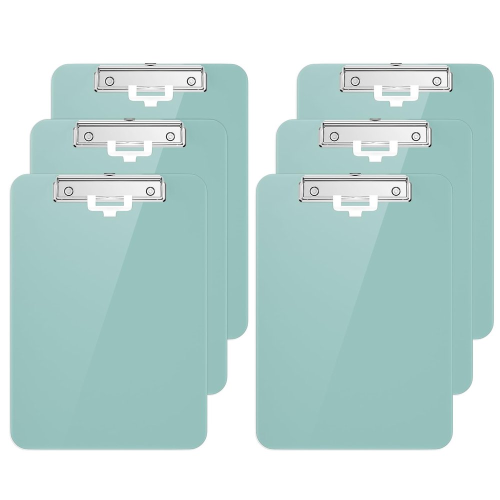 Hnogri Plastic Clipboards, 6-Pack, Standard A4 Letter Size, with Pen Holder and Low-Profile Clip, 16.5 x 9 in, Green