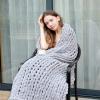 GYHH Chunky Knit Chenille Throw Blanket, Light Gray, 60 x 60 in (150 x 150 cm) view 4