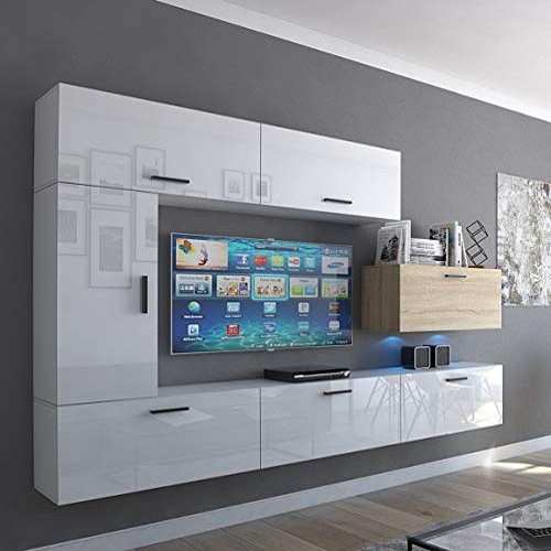 Furnitech Modern Living Room Wall Unit with Shelves and TV Cabinet, No LED (Future C10_HGM_WS_14 1A)