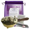 Brass Incense Burner with Wooden Handle, Flower of Life, 6-Piece Set view 1