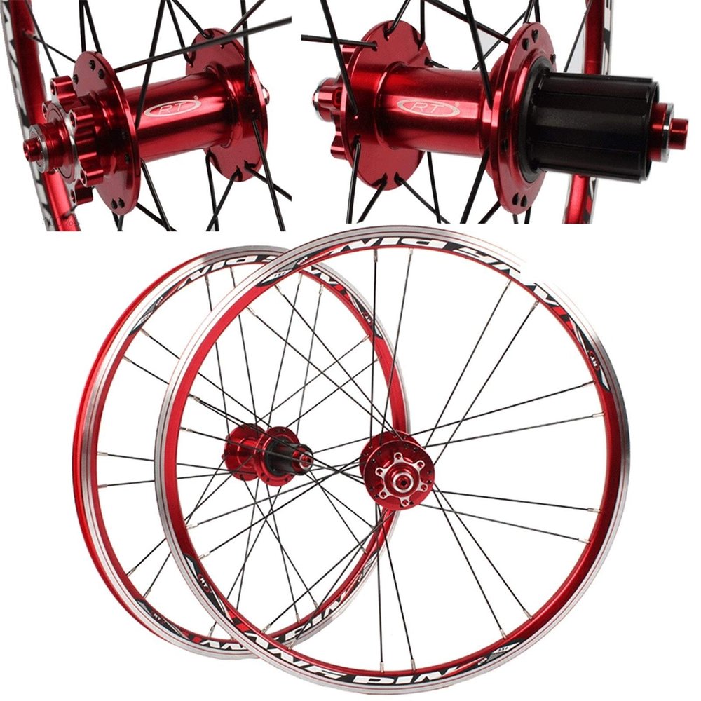 QHY 20-Inch BMX Wheelset, 406/451 Bicycle Wheels, Disc/V-Brake Rims, Quick Release, for 7/8/9/10-Speed Cassettes, 1.0–2.1-Inch Tires, Red, 406