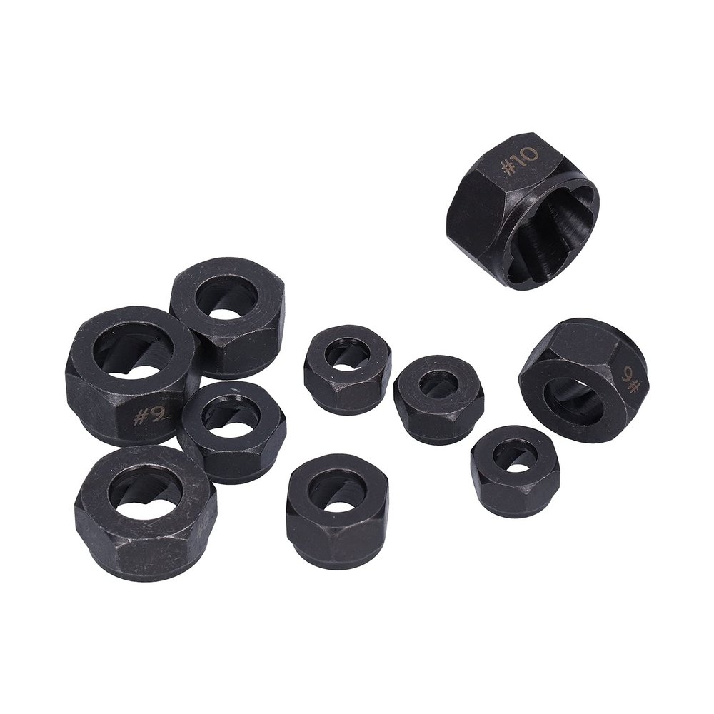 10-Piece Broken Nut Extractor Set, 9–19 mm, Low-Profile Style