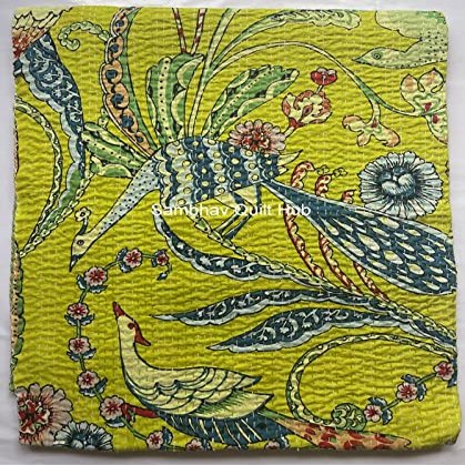 Sambhav Quilt Hub Hand-Block Animal-Print Cotton Kantha Quilt, Boho Bedspread