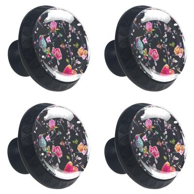 Vintage Bird, Butterfly & Flower Crystal Cabinet Knobs, 4-Pack, 30 mm