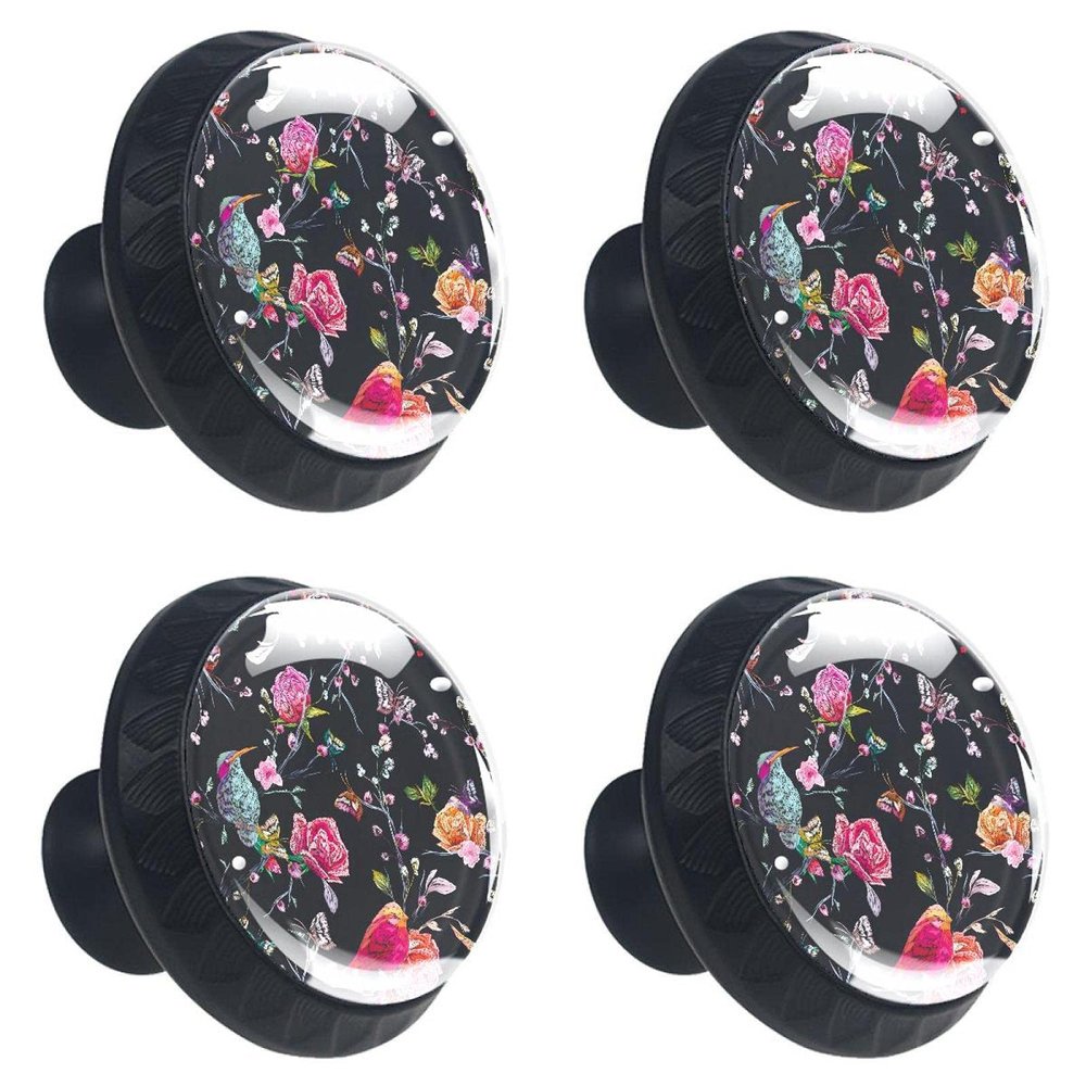 Vintage Bird, Butterfly & Flower Crystal Cabinet Knobs, 4-Pack, 30 mm