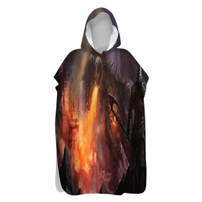 Treer 3D Hooded Changing Robe Poncho Towel, Quick-Dry, Lightweight, Dragon Print, 80 x 145 cm