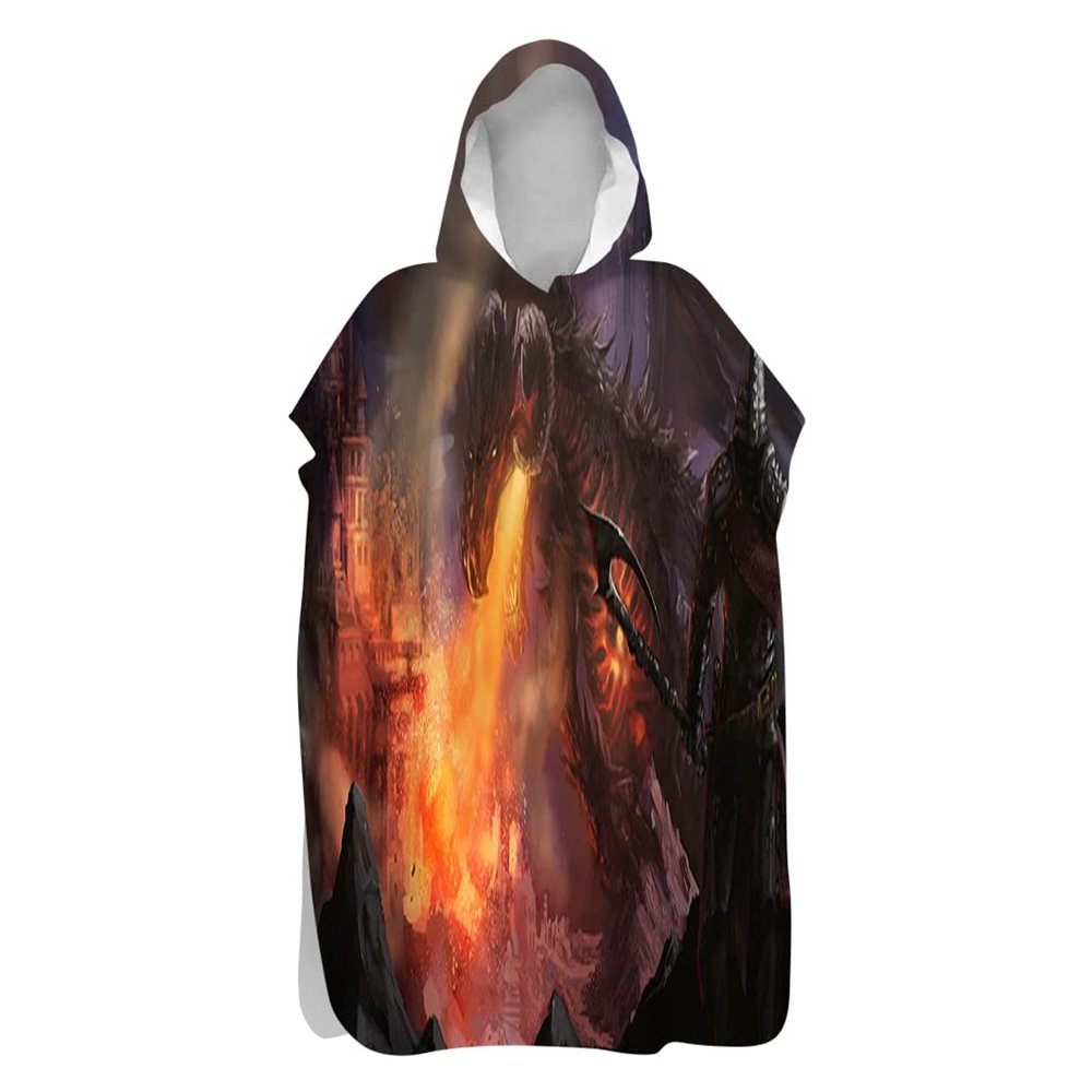 Treer 3D Hooded Changing Robe Poncho Towel, Quick-Dry, Lightweight, Dragon Print, 80 x 145 cm