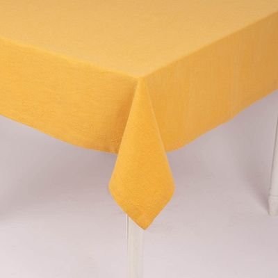 SCHÖNER LEBEN. Organic Ramie Tablecloth, Linen Look, Solid Mustard Yellow