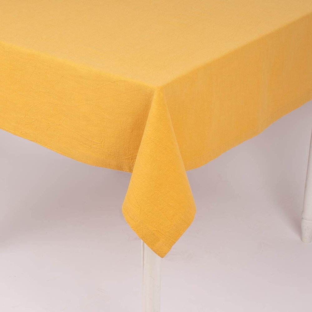 SCHÖNER LEBEN. Organic Ramie Tablecloth, Linen Look, Solid Mustard Yellow