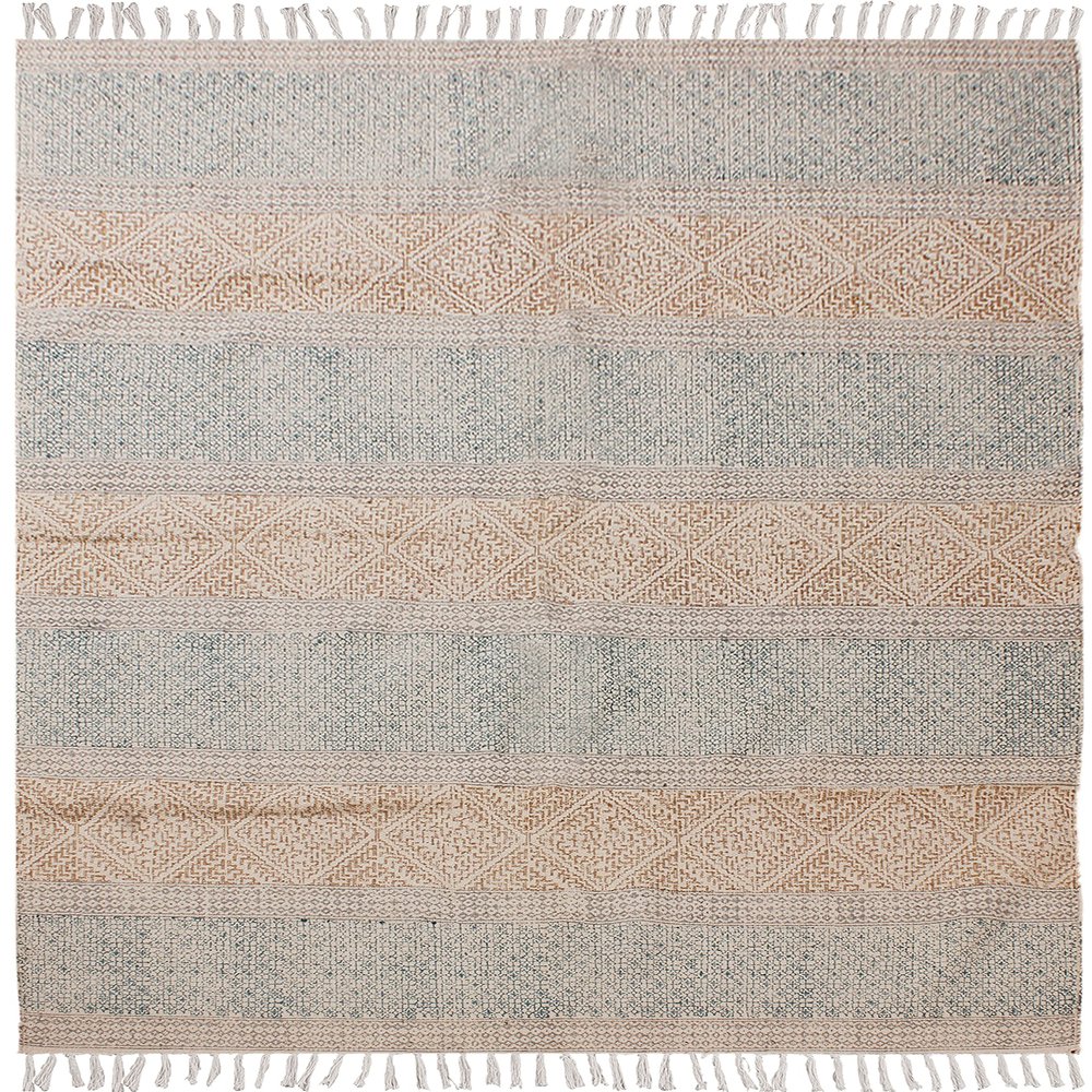 CASAVANI Bohemian Indian Handcrafted Block-Printed Cotton Flatweave Dhurrie Rug, Outdoor/Garden/Yoga Mat, 210 x 300 cm (7 x 10 ft)