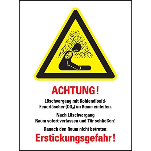 Warning Combination Sign: CO Fire Extinguisher—Extinguishing in Room, ISO, Plastic, 300 x 400 mm