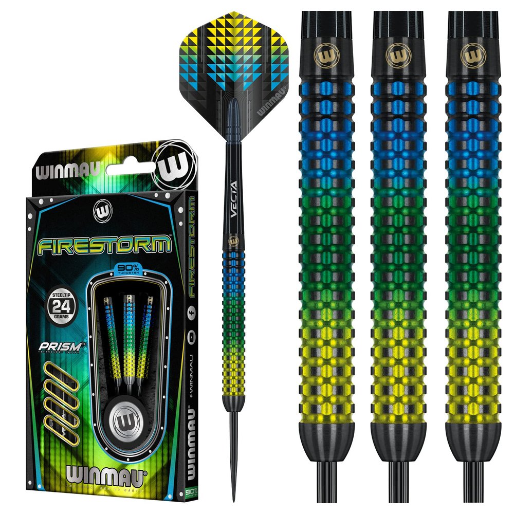 WINMAU Firestorm 24 g Professional Tungsten Steeltip Dart Set with Flights and Shafts