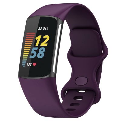 TopPerfekt Replacement Band Compatible with Fitbit Charge 6/5, Soft Adjustable Silicone, Dark Purple, S
