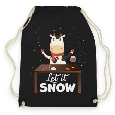 wowshirt Let It Snow Cow Christmas Drawstring Bag, Black