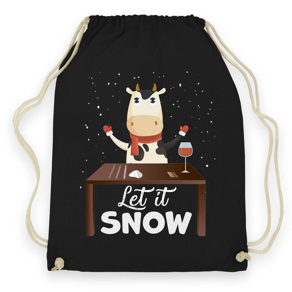 wowshirt Let It Snow Cow Christmas Drawstring Bag, Black