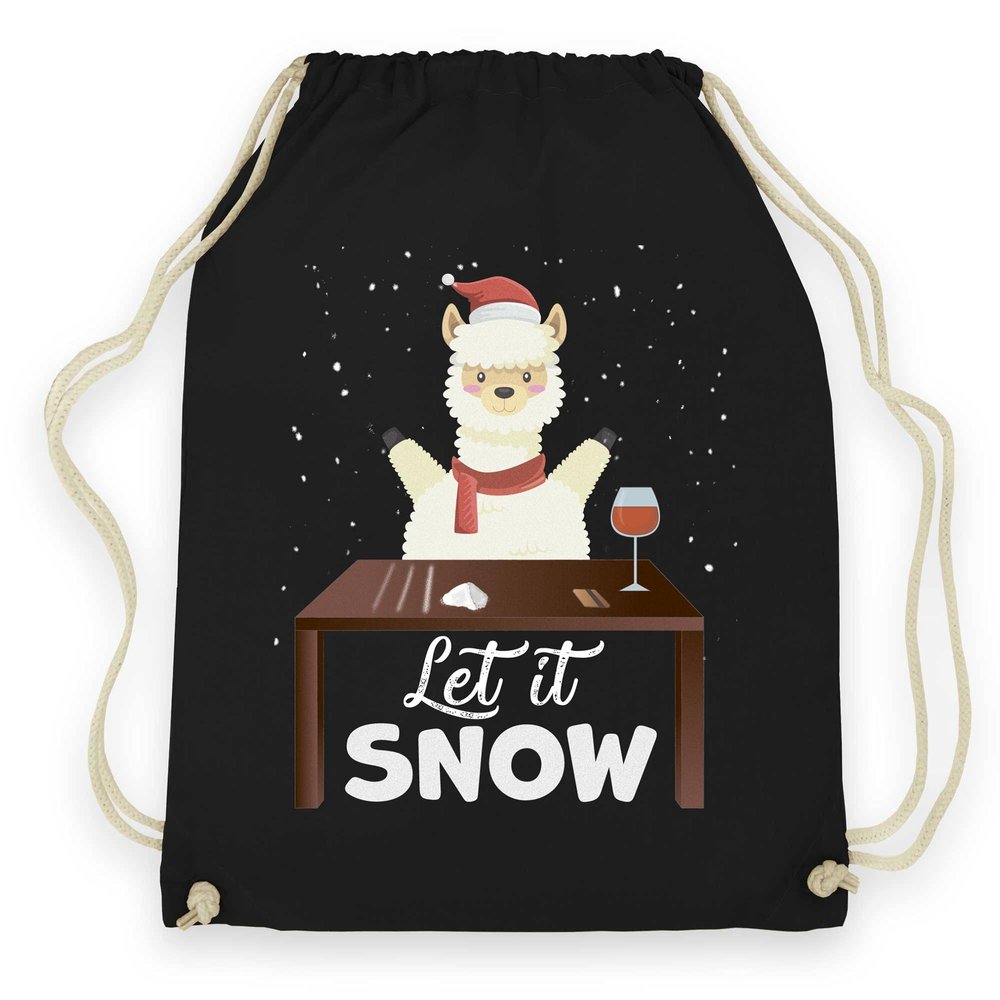 wowshirt Let It Snow Llama Alpaca Christmas Drawstring Gym Bag, Black