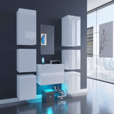 Furnitech F3 Hallway Wardrobe Set with Mirror, Blue LED, F3-HG-W2 White