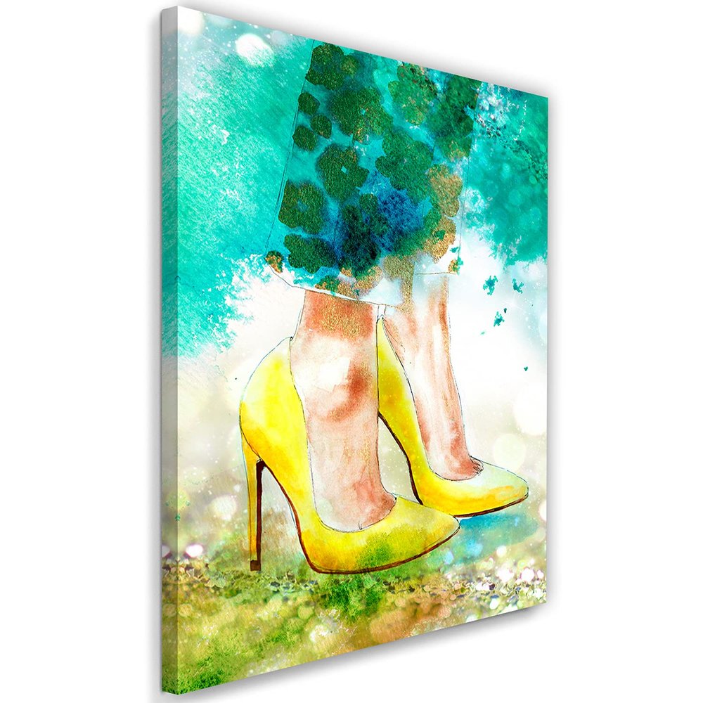 Feeby Non-Woven Canvas Print, Yellow High-Heeled Boots Watercolor Sketch, 40 x 60 cm