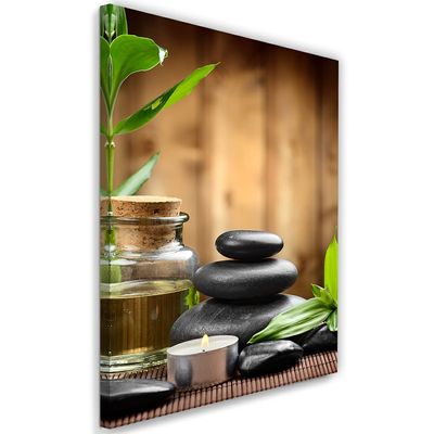 Feeby Non-Woven Canvas Print, Relaxation Spa Zen Pebbles, 30 x 45 cm, Modern Wall Decor, Multicolor