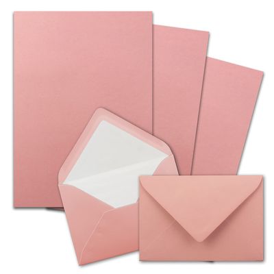 700 A4 Letter Paper Sets with C6 White Tissue-Lined Envelopes, Dusty Rose