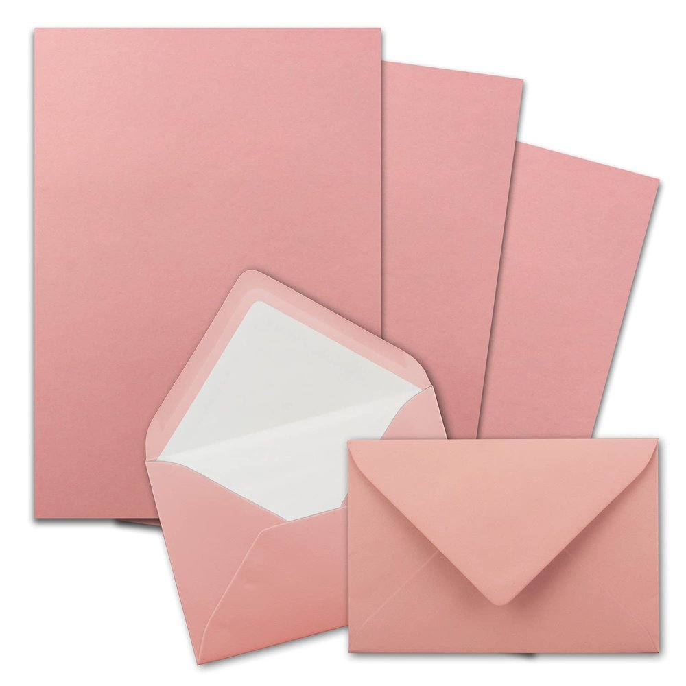 700 A4 Letter Paper Sets with C6 White Tissue-Lined Envelopes, Dusty Rose