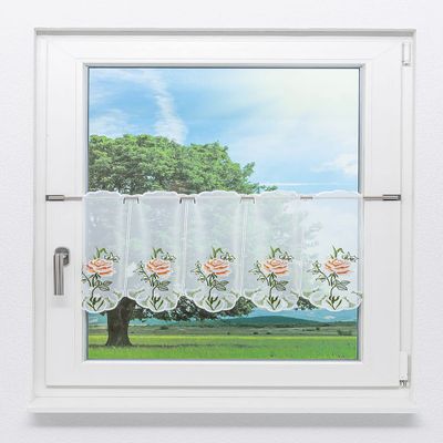 Plauener Spitze Rosenglück Café Curtain, 48.9 × 40 cm, Orange