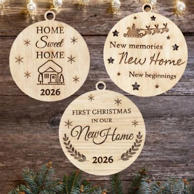 3-Piece Wooden Christmas Ornament Set for Our New Home