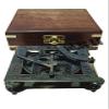 Brass Sundial Compass, 10.2 cm, Black, Antique Look, Navy Blue, Fully Functional Compass with Wooden Box, Nautical London Compass view 2