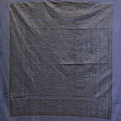 100% Cotton Throw Blanket, 220 x 240 cm, with Fringes, Blue-Black