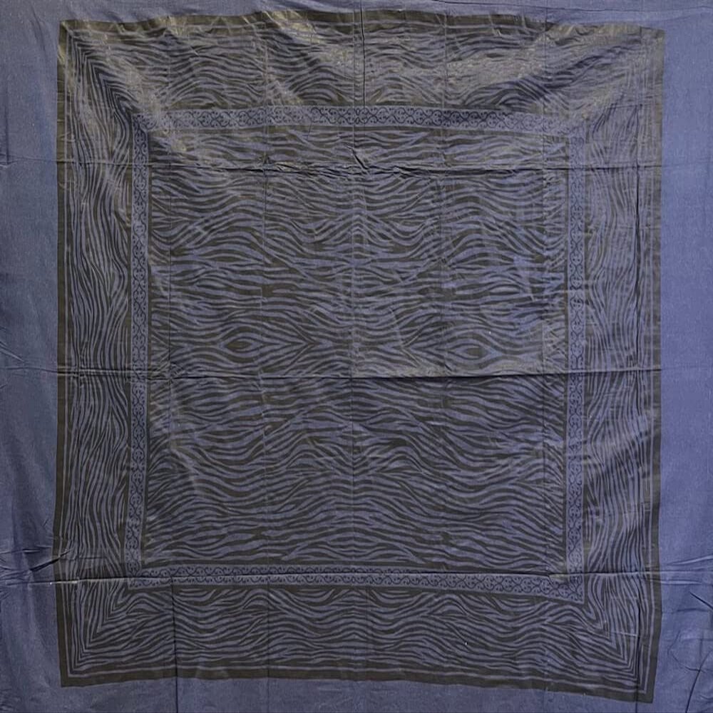 100% Cotton Throw Blanket, 220 x 240 cm, with Fringes, Blue-Black
