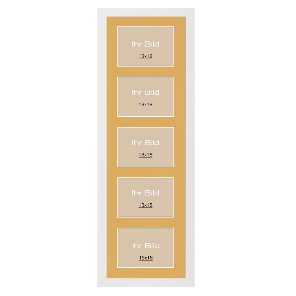 Bildershop-24 Monza White (Matte) Collage Picture Frame, 27 x 78 cm, 5 Mat Openings, 13 x 18 cm, Corn Yellow