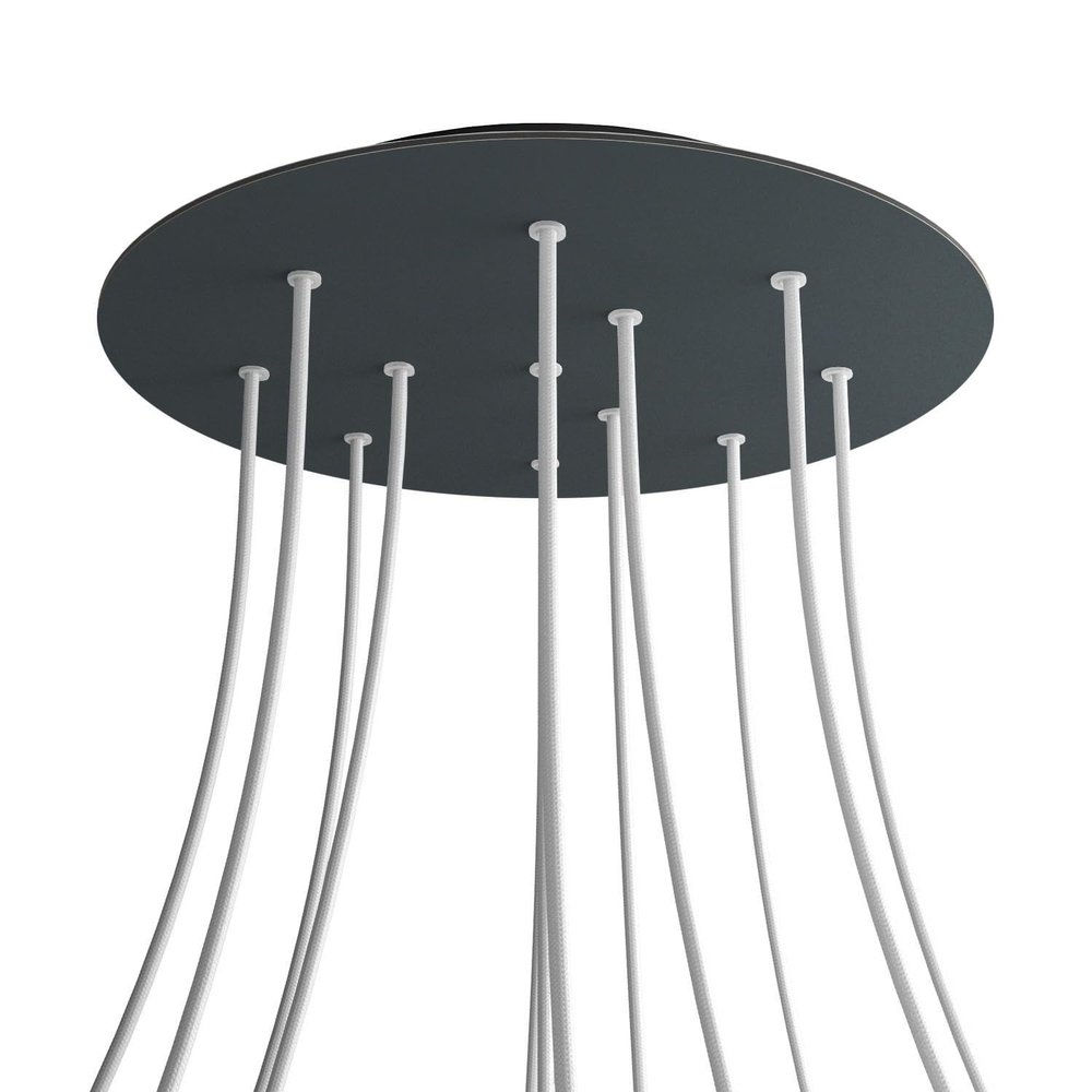 creative cables - Round XXL 12-Hole, 4-Side-Hole Lamp Canopy, Rose-One Cover, 400 mm Diameter - Anthracite, Black