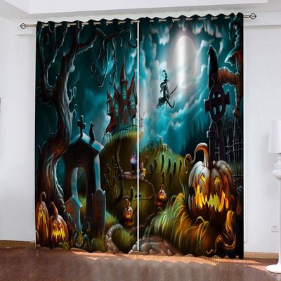 GSKBDQ 3D Halloween Witch Blackout Curtains, 2-Piece Set